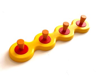 Vintage Ikea Wall Hooks, Memphis Milano-Inspired Yellow, Red & Orange Coat Rack