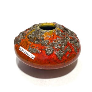 Otto Keramik 203 Vas i röd och gul fettlava (11 cm diameter) - Västtysk keramikstil glasyr