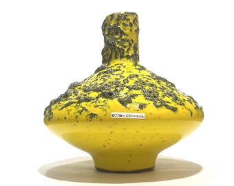 Otto Keramik 206 Vase in Yellow Fat Lava (17.5cm Dia)- West German Pottery-Style Glaze