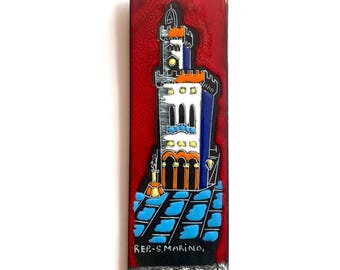 San Marino Pottery Wall Plaque, Town Design in Vibrant Multicoloured Glaze- R.S.M Italian Tile