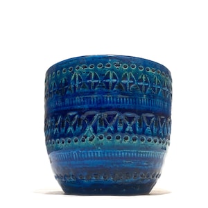 Bitossi Rimini Blu Planter by Aldo Londi, Mid-Century Modern Italian Blue Pottery