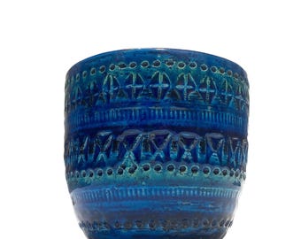 Bitossi Rimini Blu Planter by Aldo Londi, Mid-Century Modern Italian Blue Pottery