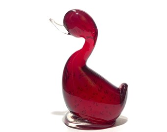 Whitefriars Glass Dilly Duck Ornament Ruby Red (5.5"), Mid-Century Modern Design