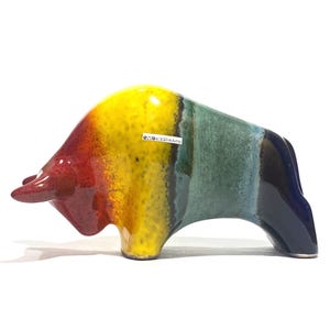 Otto Keramik Ceramic Bull in Multicoloured Rainbow Glaze- West German Pottery-Style Sculpture