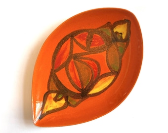 Poole Pottery Delphis Teardrop Dish by Anita Lawrence, Shape 91 in Orange Glaze