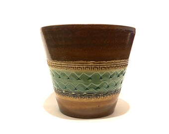 Mid-Century Textured Band Planter- Bitossi-Style Mark Making Banded Vintage Plant Pot- West German Pottery Interest, Retro Indoor Pot