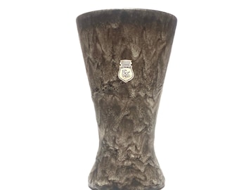 ES Keramik Vase in Grey Fat Lava Glaze with Label- 1970s West German Pottery