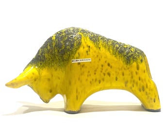 Otto Keramik in Multicoloured Rainbow Glazed Bull- West German Pottery-Style Ceramic Sculpture