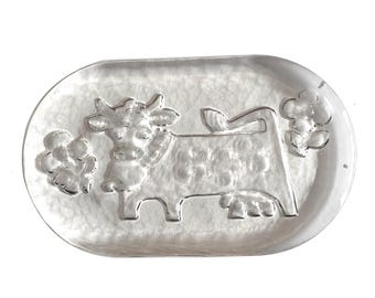 Glasi Hergiswil 'Olma The Cow' Glass Plate By Roberto Niederer- 1960s Swiss Art Glass