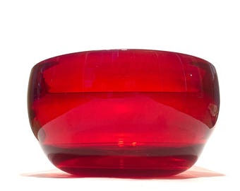 Whitefriars Glass Large Optical Bowl 9380 in Ruby Red, Mid-Century Modern Decor