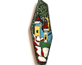 San Marino Pottery Free Form Wall Plaque in Vibrant Multicoloured Glaze- 1960s Italian Decor