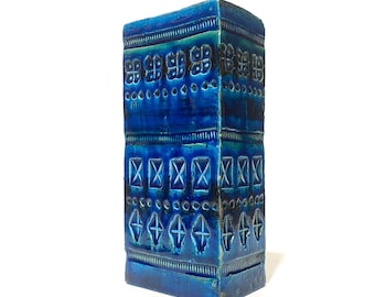 Bitossi Ceramiche Rimini Blu Brick Vase by Aldo Londi, 1960s Italian Pottery