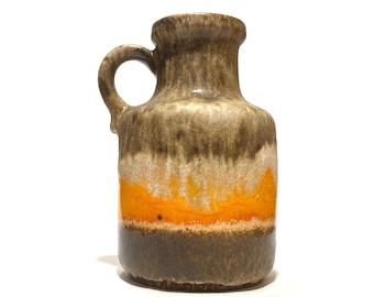 Scheurich Keramik 414-16 Vase in Orange Fat Lava Glaze- 1970 West German Pottery