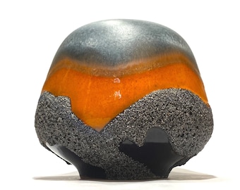 Rare Carstens Tonnieshof Asteroid Vase In Blue & Orange Fat Lava, 1970s West German Pottery