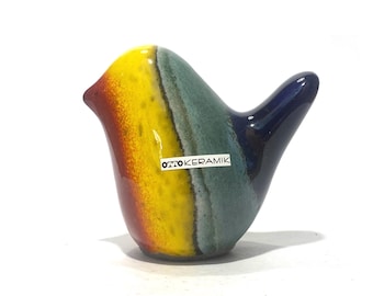 Otto Keramik Rainbow Glazed Ceramic Bird- West German Pottery-Style Ornament/Sculpture