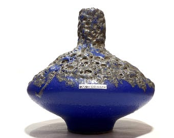 Otto Keramik 206 Vase in Blue Fat Lava (17.5cm Dia)- West German Pottery-Style Glaze