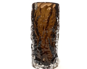 Whitefrairs Glass 7.5" Bark Vase in Cinnamon, Pattern 9690 Designed by Geoffrey Baxter