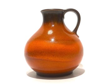 Steuler Keramik 515/15 Vase in Orange Fat Lava Glaze- 1970s West German Pottery