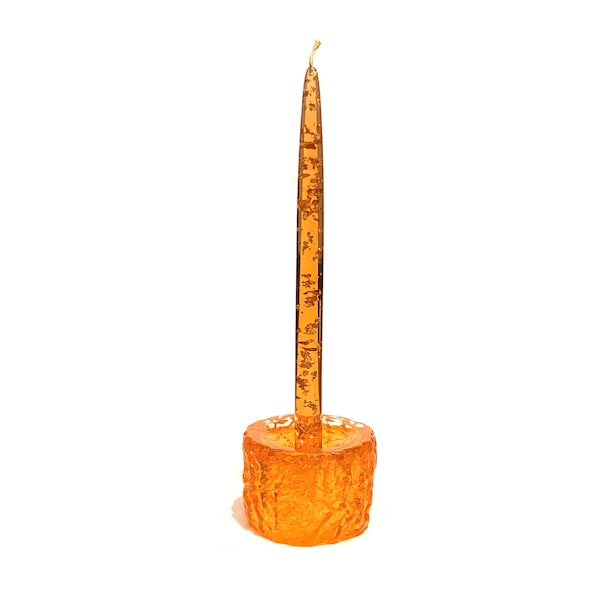 Whitefriars Tangerine Orange Bark Glass Candleholder- Vintage 1960's Bark Textured Candle Holder, Made in England, Mid-Century Modern Retro