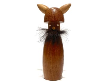 Mid-Century Teak Viking Corkscrew/Figurine- 1960s Danish Wooden Gonk Ornament