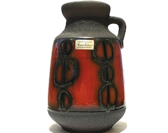 Carstens Tonnieshof Vase in Red Fat Lava Glaze- 1970s West German Pottery