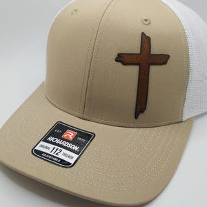 Christian Cross Hats - Richardson 112 Snapback Trucker Hat - Khaki/White or Heather/Navy