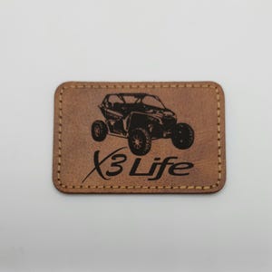 Can-am Maverick X3 Life Laser Engraved Iron-on Patches -  2&quot;x3&quot; Faux Leather with Stitching