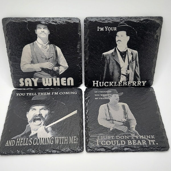 Tombstone Doc Holliday Wyatt Earp Slate Coaster Collection Edition - Set of 4, One Of Each