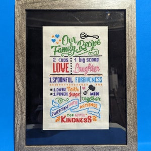 Our Family Recipe Handmade Cross-Stitch Framed