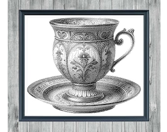 Coffee Cup - Digital Cross Stitch Pattern - Instant Download Monochrome Embroidery Pattern
