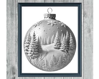 Christmas Ornament 2 - Modern Monochrome Cross-Stitch Chart – Single Color PDF Download