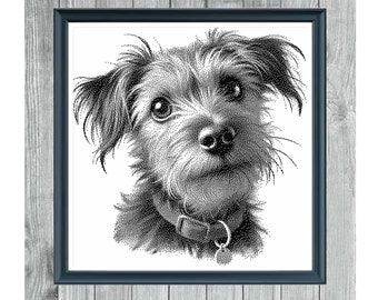 Shaggy Dog - Digital Cross Stitch Pattern - Instant Download Monochrome Embroidery Pattern