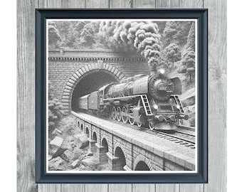 Old Railroad 2 - Modern Single Color Cross-Stitch Pattern – Digital PDF File