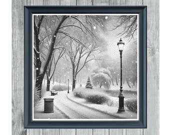 Snowy Alley 2 - Monochrome Cross-Stitch Design – Instant PDF Download
