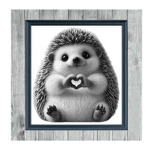 Peut inclure: Modèle de point de croix monochrome d'un hérisson tenant un cœur dans ses pattes. Le motif est intitulé "Little Paws Big Heart" et "Monochrome Cross Stitch Pattern".