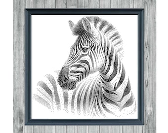 Zebra - Digital Cross Stitch Pattern - Instant Download Monochrome Embroidery Pattern