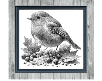 Robin 1 - Pattern Keeper App Compatible - Monochrome Cross Stitch PDF Instant Download