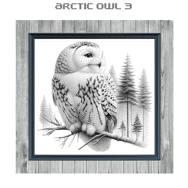 Arctic Owl 3 - Monochrome Cross Stitch Design - Digital PDF Instant Download