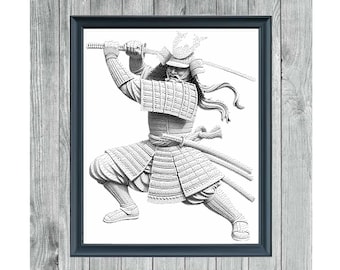 Samurai - Monochrome Cross Stitch - Digital PDF Patterns - Instant Download - Pattern Keeper