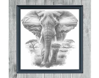 Ethereal Elephant 2 - Monochrome Cross Stitch PDF - Exclusive Digital Pattern