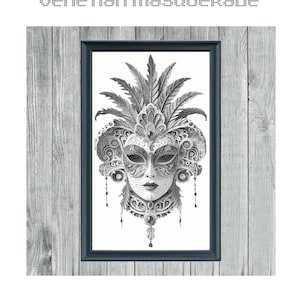 Venetiaans maskerade - zwart-wit kruissteekpatroon - digitale pdf - direct downloaden