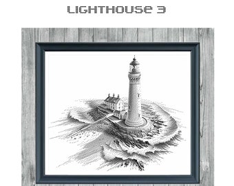 Lighthouse 3 - Digital PDF Monochrome Cross Stitch Pattern