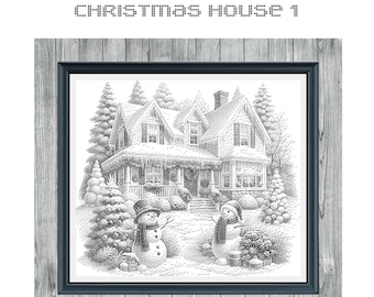 Christmas House 1 - Pattern Keeper-Ready Monochrome Cross Stitch Pattern