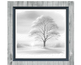 Winter Tree 1 - Digital Monochrome Cross Stitch - PDF - Instant Download - Pattern Keeper