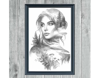 Woman F - Pattern Keeper-Ready Monochrome Cross Stitch Pattern - 1Color