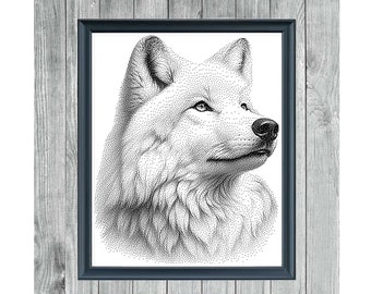 Arctic Wolf 1 - Pattern Keeper-Ready Monochrome Cross Stitch Pattern - 1Color