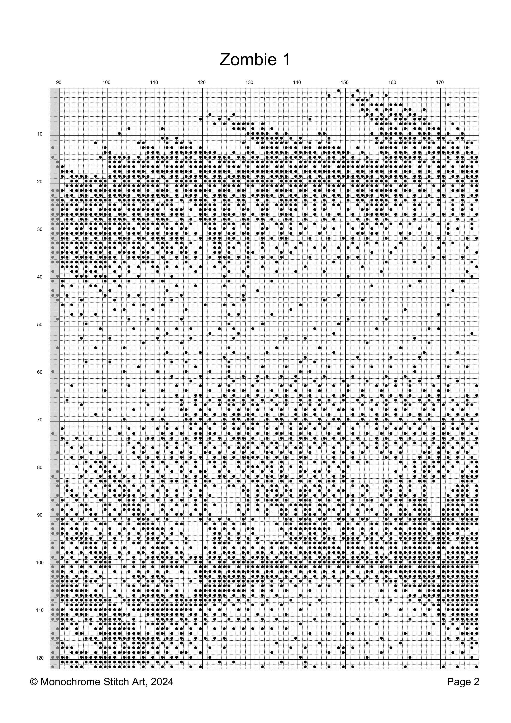 Zombie Pattern Stitch Zombie 1 - Digital Cross Stitch Pattern - Instant Download Monochrome ...
