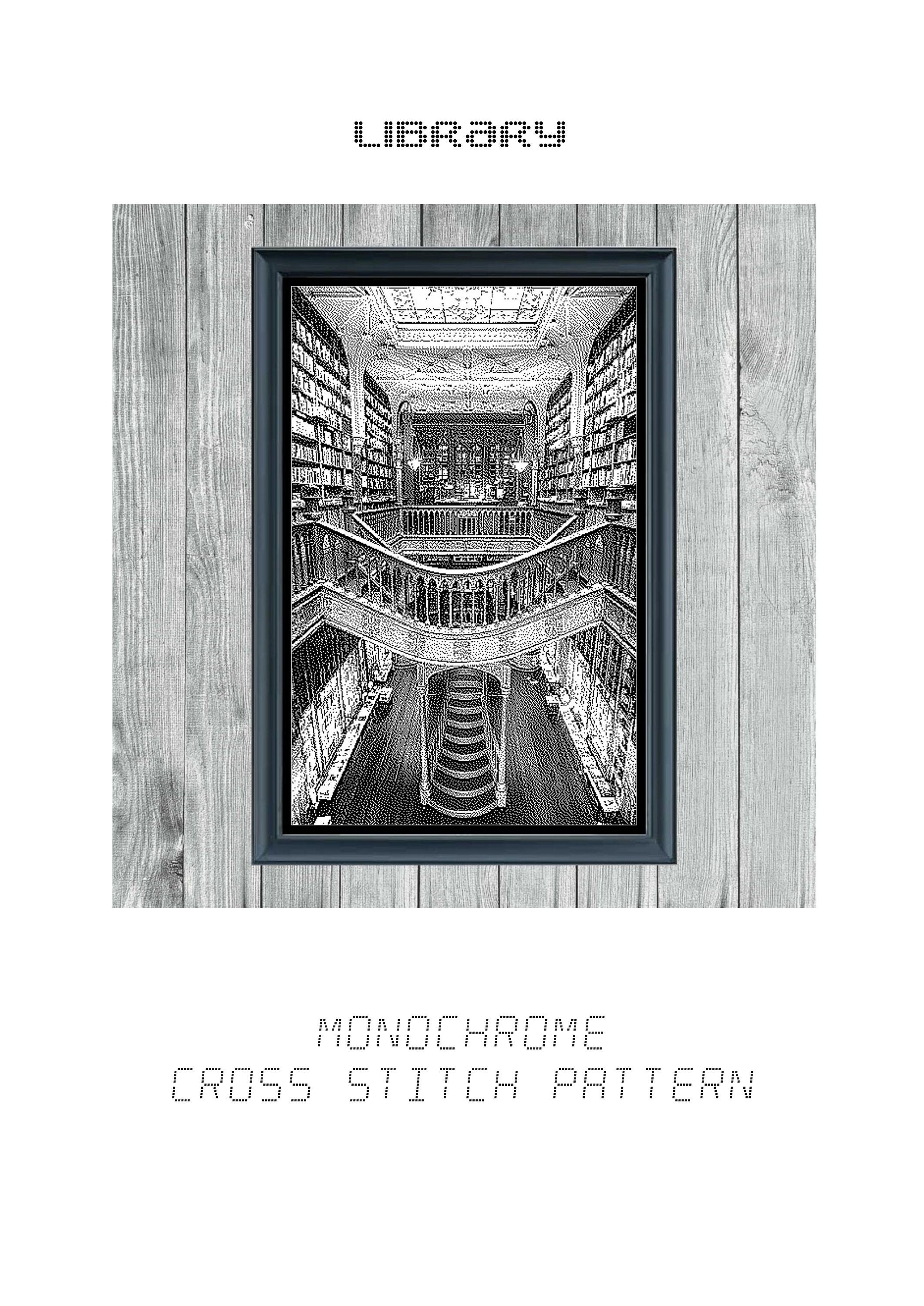 Library Pattern Keeper-ready Monochrome Cross Stitch Digital PDF ...