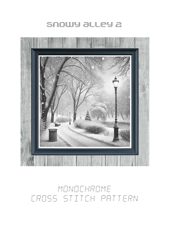 Snowy Alley 2 - Monochrome Cross-Stitch Design – Instant PDF Download