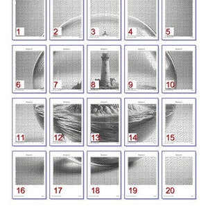 May include: A set of 20 black and white images, each with a different pattern. The images are numbered 1 through 20.